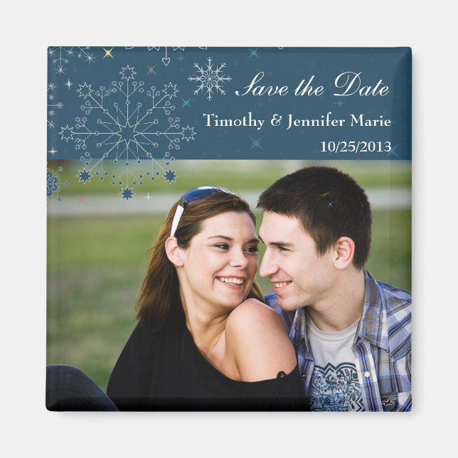 Schneeflocken Save the Date Foto Magnet (Vorne)