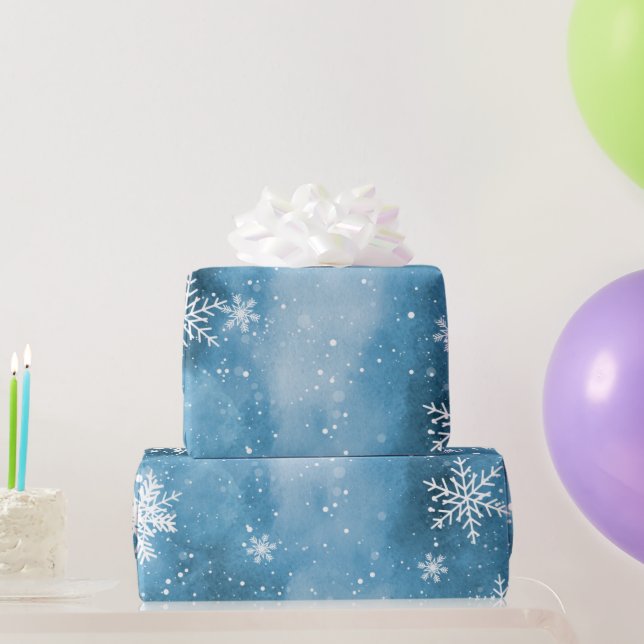Schneeflocken Schnee Winternacht Geschenkpapier (Partygeschenke)