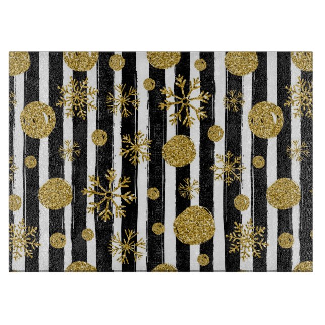 Schneeflocken, Schneebälle und Streifen Schneidebrett (Vorderseite)