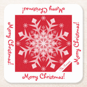 Schneeflocken Schneeflocken Roter Urlaub Getränk  Rechteckiger Pappuntersetzer