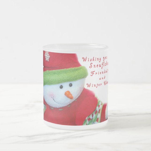 Schneeflocken & Schneemann mit Zitat Mattglastasse (Mittel)