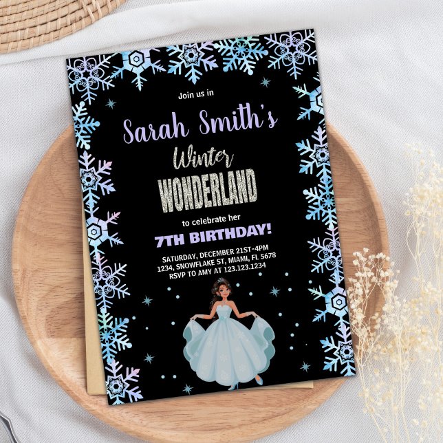 Schneeflocken Schwarzer Winter Wunderland Einladun Einladung (Snow flake Black Winter Wonderland Invitation)