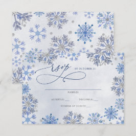 Schneeflocken Silber Blau Weihnachten Winter Hochz RSVP Karte