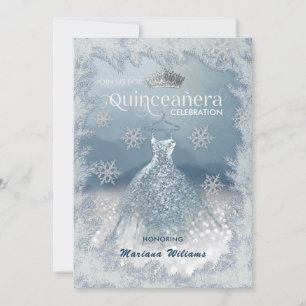 Schneeflocken Silberkleid ombre tiara Quinceañera  Einladung