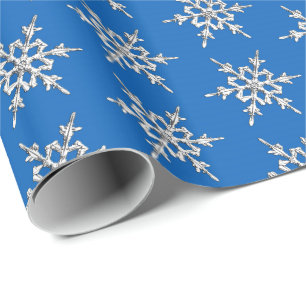 Schneeflocken, Silberkristalle auf Kobaltblau Geschenkpapier