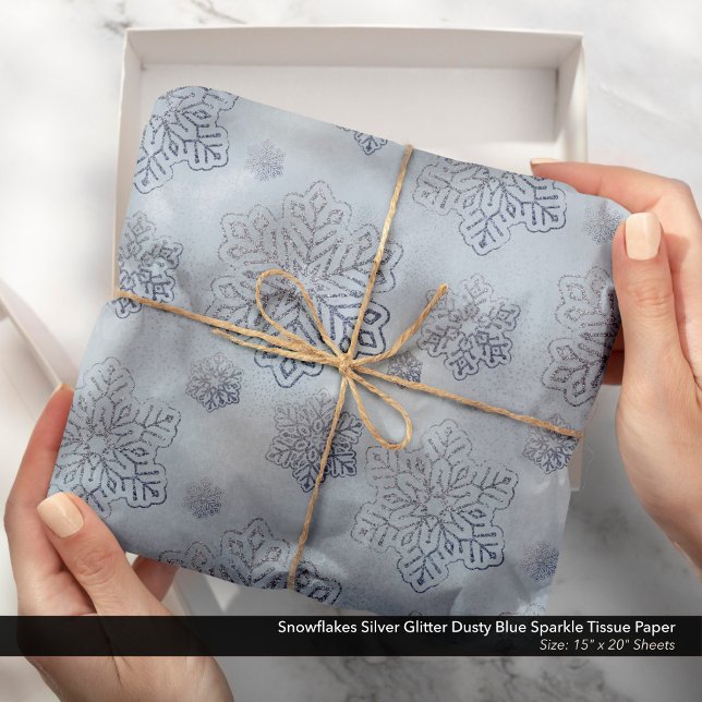 Schneeflocken Silver Glitzer Dusty Seidenpapier (Snowflakes Silver Glitter Dusty Blue Sparkle Tissue Paper)