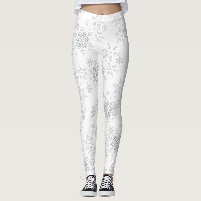 Schneeflocken Silver Glitzer Winter oder Weihnacht Leggings (Vorderseite)