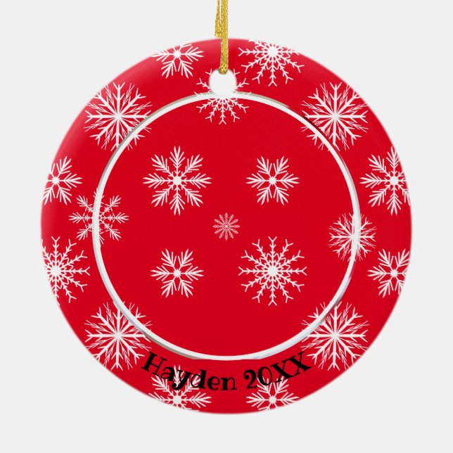 Schneeflocken Single Foto Personalisiert Weihnacht Keramik Ornament (Hinten)