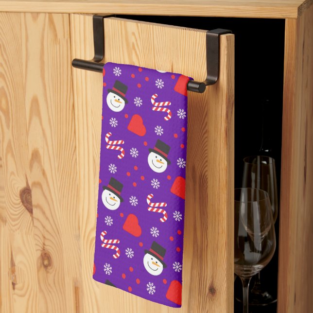 Schneeflocken Snowman Candy Canes Blue Background Geschirrtuch (Drittel gefaltet)