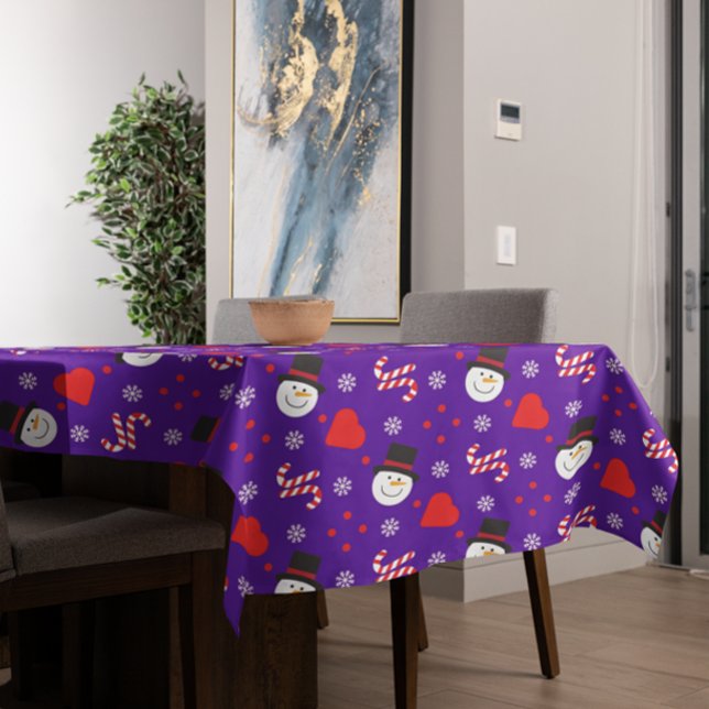 Schneeflocken Snowman Candy Canes Blue Background Tischdecke (Snowflakes Snowman Candy Canes Blue Background Tablecloth)