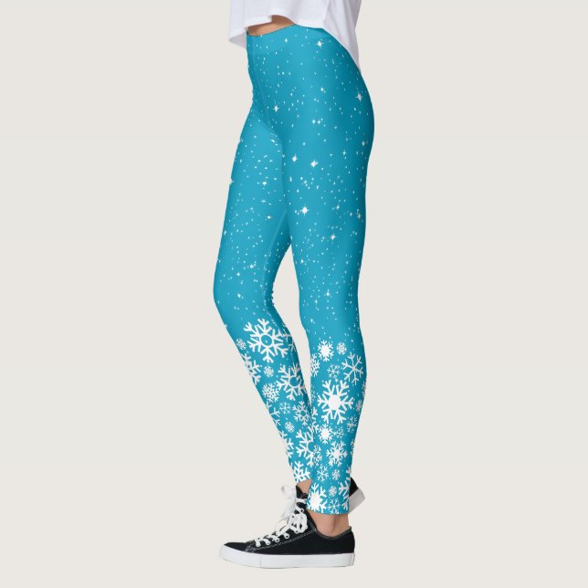 Schneeflocken & Sterne auf Blau oder Ihrer Farbe Leggings (Links)