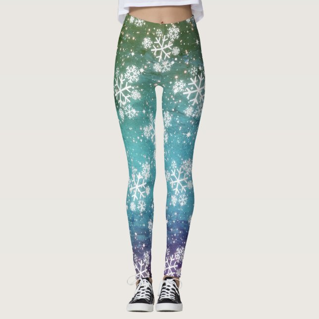 Schneeflocken & Sterne (editierbar) Leggings (Vorderseite)