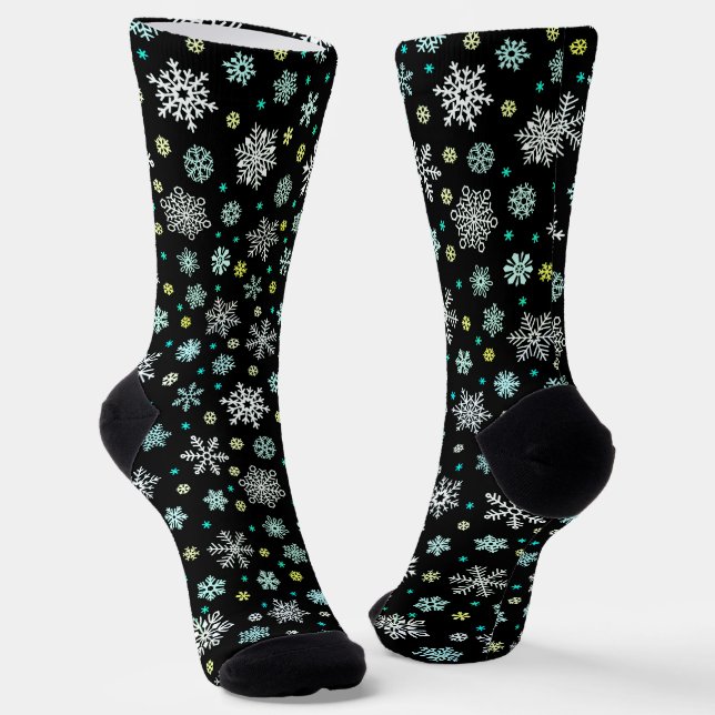Schneeflocken Stilvolle Schwarz Moderne Elegante Socken (Gewinkelt)