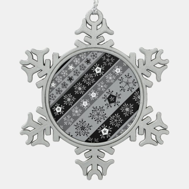 Schneeflocken Streifen grau Zinn-Ornament (Vorderseite)