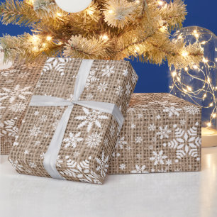 Schneeflocken - Tan Burlap Textur Geschenkpapier