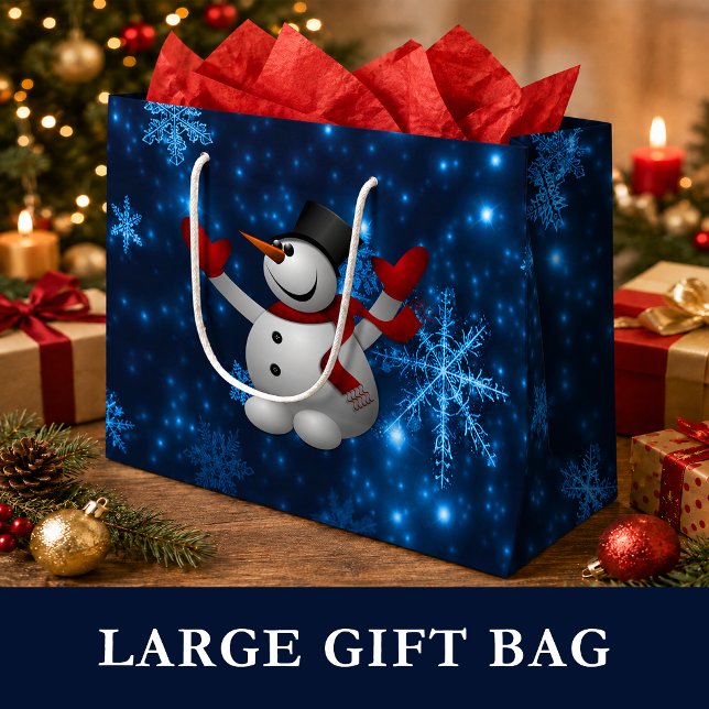 Schneeflocken, tief blau und hell Schneeflocken Sc Große Geschenktüte (Deep Blue & Bright Snowflakes Snowman, Let It Snow Large Gift Bag)