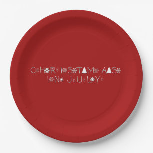 Schneeflocken Typografie Weihnachten Juli Rot Pappteller