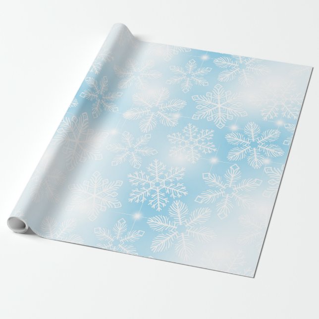 Schneeflocken und blaue Lichter Geschenkpapier (Ungerollt)