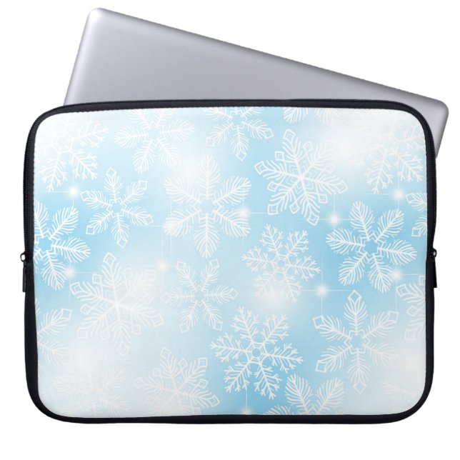 Schneeflocken und blaue Lichter Laptopschutzhülle (Vorderseite)