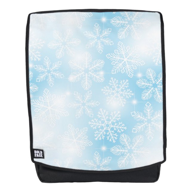 Schneeflocken und blaue Lichter Rucksack (Vorderseite)