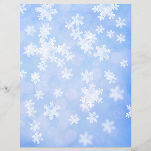 Schneeflocken und Bokeh Blue Scrapbook Paper (Vorderseite)