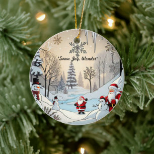 "Schneeflocken und der Weihnachtsmann" Keramik Ornament