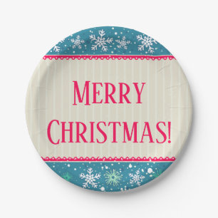 Schneeflocken und Geschenke Pappteller