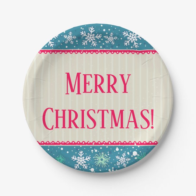 Schneeflocken und Geschenke Pappteller (Vorderseite)