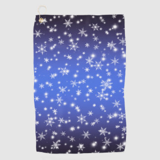 Schneeflocken und Glitzern über Navy Blue Light Golfhandtuch