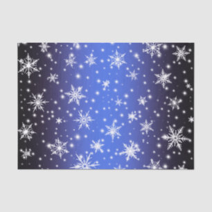 Schneeflocken und Glitzern über Navy Blue Light Seidenpapier