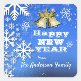 Schneeflocken und Glocken - Sondertext Neujahr 200 Quadratischer Aufkleber
