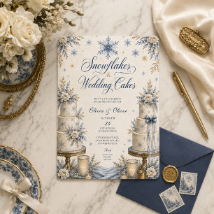Schneeflocken und Hochzeitstorte Verlobungsfeier Einladung