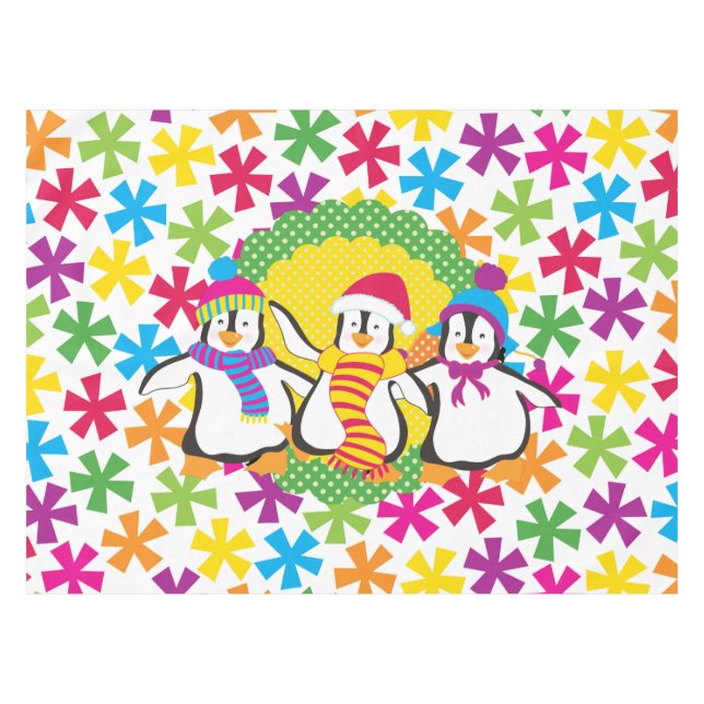 Schneeflocken und Pinguine Winterferien Tischdecke (Vorderseite (Horizontal))
