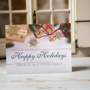 Schneeflocken und Pinien Rustische Feiertagsgru Postkarte