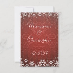 Schneeflocken und Red Damask Wedding UAWG RSVP Karte
