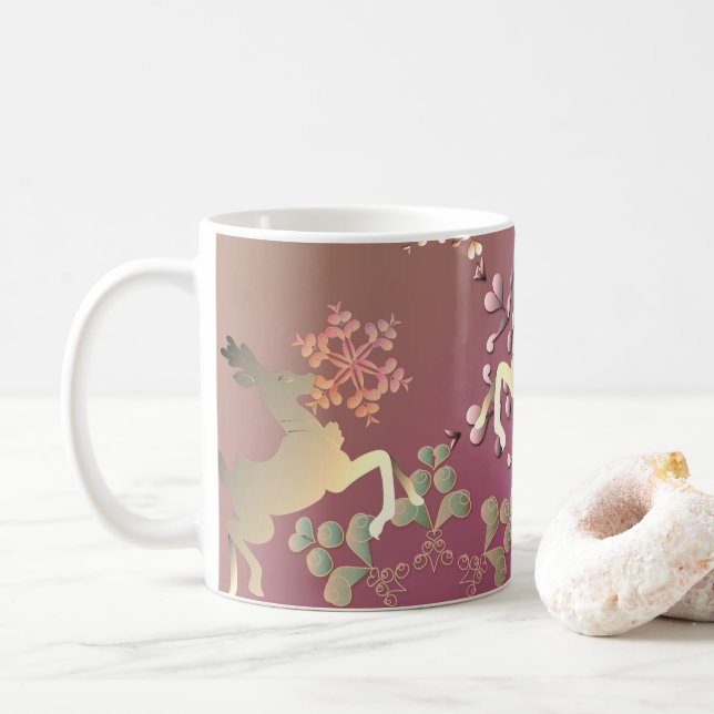 Schneeflocken und Rentiere Kaffeetasse (Mit Donut)