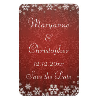 Schneeflocken und roter Damast Save the Date Magnet