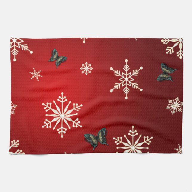 Schneeflocken und Schmetterlinge Geschirrtuch (Horizontal)