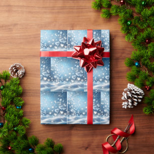 Schneeflocken und Schneeherzen am Winterhimmel Geschenkpapier