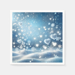 Schneeflocken und Schneeherzen am Winterhimmel Serviette