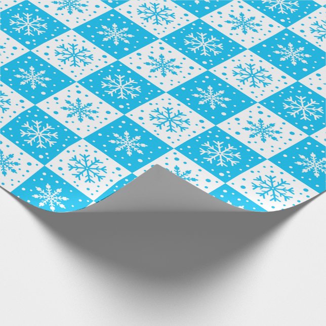 Schneeflocken- und Schneepattern (blau) Geschenkpapier (Ecke)