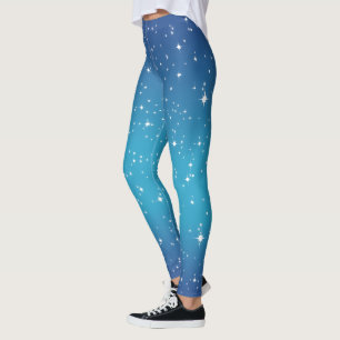 Schneeflocken und Sterne auf blass blauer Erde Leggings