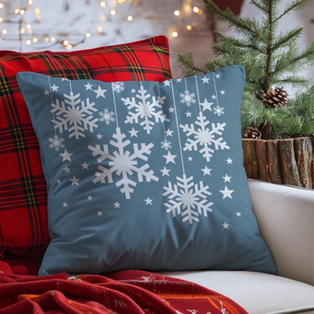 Schneeflocken und Sterne Kissen, blau Kissen (Blue Snowflakes and Stars Christmas Throw Pillow)