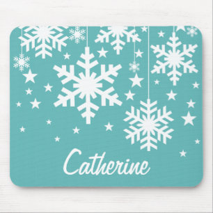 Schneeflocken und Sterne Mousepad, Aqua Mousepad