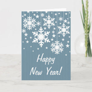 Schneeflocken und Sterne Neujahrskarte, Blau Feiertagskarte