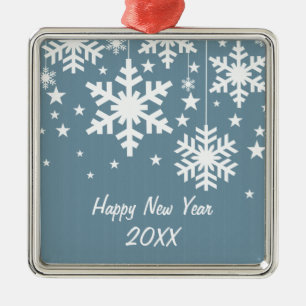 Schneeflocken und Sterne Premium Ornament, Blau Silbernes Ornament