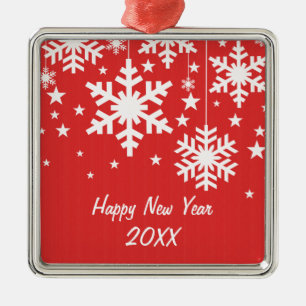 Schneeflocken und Sterne Premium Ornament, Rot Silbernes Ornament