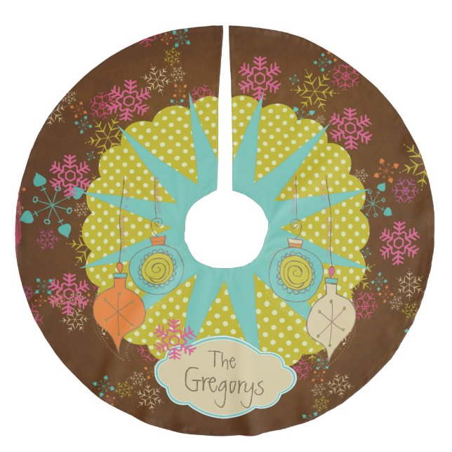 Schneeflocken und Sternexplosion Personalisierter  Polyester Weihnachtsbaumdecke (Vorderseite)