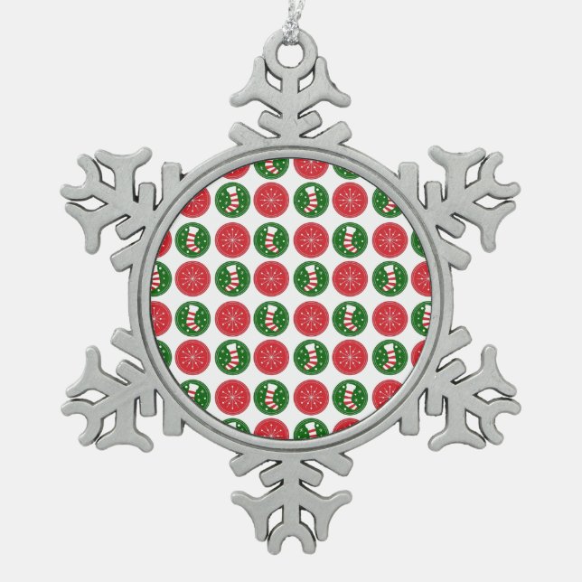 Schneeflocken und Strümpfe Zinn-Ornament (Vorderseite)