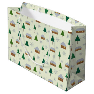 Schneeflocken und Tannenbäume Große Geschenktüte
